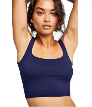 Free People Womens Scoop Neck Crop Top, Navy Blue - Size M/L thumbnail 1