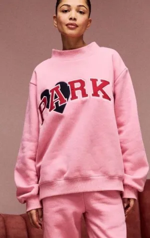PARKE Valentine’s Special Edition Jean Heart Varsity Fleece Mockneck Blush L/XL thumbnail 1