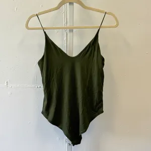 Gaze Olive Green V-Neck Spaghetti Strap Bodysuit Small T42668 Soft Stretch thumbnail 2