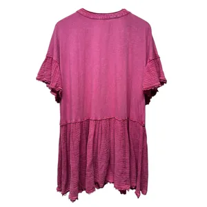 By Anthropologie Gauze‎ Tunic Mini Dress Sz S Pink Henley Oversized Boho Fringe thumbnail 2