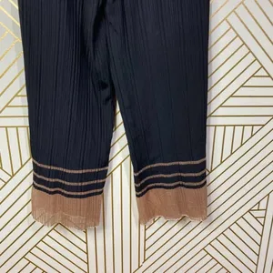 Zara‎ Pants Textured Weave with Contrasting Hem Ribbed Black Mauve Size Medium thumbnail 9