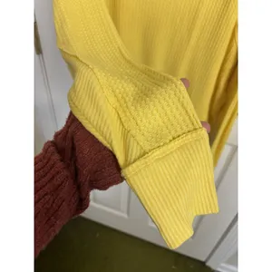 Free People We the Free Yellow Santa Clara V-Neck Oversized Thermal M Slouchy thumbnail 5