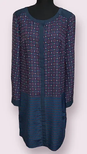 Ann Taylor Long Sleeve Shirt Dress Print Navy thumbnail 1