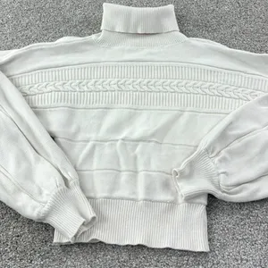 Guess Cream‎ Knit Turtleneck Sweater Balloon Sleeve Cable Knit Casual Retro VTG thumbnail 2