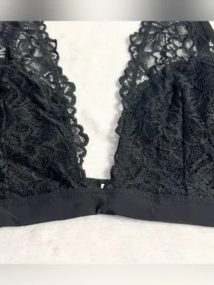 Xhilaration Black Deep Plunge Wire Free Lace Bralette Size Large thumbnail 7