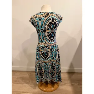 Focus Studio Geometric Kaleidoscope Print Ruched Side Cap Sleeve Dress Blue 6 thumbnail 2