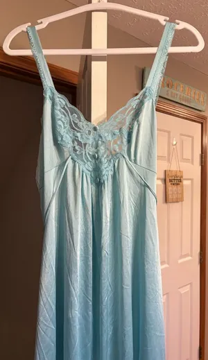 Miss Elaine Light Blue Lace-Trim Maxi Slip thumbnail 1