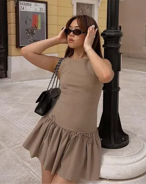 Zara dress mini sleeveless pleated skirt bodycon casual bow corset thumbnail 3