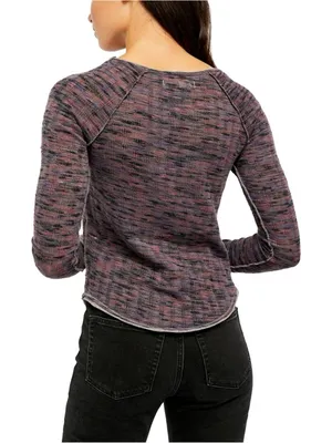 We The Free Spaced Out Long Sleeve Top Purple Blue Contrast Cuff Women Size XL thumbnail 3