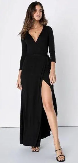 Lulu’s black maxi wrap dress garden district thumbnail 1