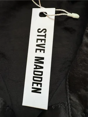 NWT Steve Madden Tori Black Satin Ruched Tie Waist Midi Dress Size 6 thumbnail 5