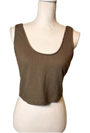 Love Streak Ribbed Crop Tank Top XL Brown Sleeveless Stretch Casual‎ thumbnail 1