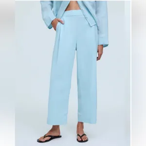 Madewell Pull-On Wide Straight Leg Crop Linen Pants‎ in Blue Heron Size 8 thumbnail 2