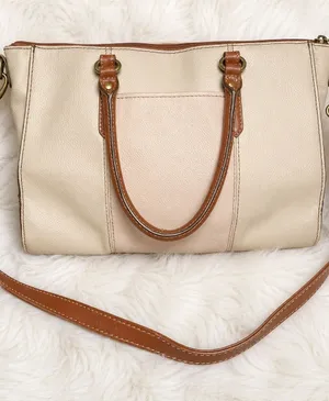 Tignanello Purse two-tone leather handbag Cream and Tan Satchel Shoulder Bag thumbnail 1