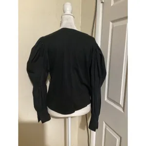 ZARA Black Puff Sleeve Ruched Cuff Long Sleeve Top Women's Small thumbnail 3