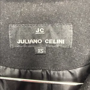 Juliana Celini black 55% wool long trench style coat jacket sz XS thumbnail 4