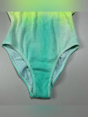 Green Aqua Ombre One Piece Swimsuit Women’s XS Scoop Neck Textured Swimwear thumbnail 5