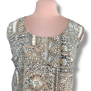 Vintage Black Brown Earth Tone Geometric Sleeveless Tie Back Midi Dress‎ XL Boho thumbnail 2