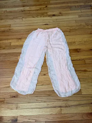 Silk Wide Peach Lounge Pants high-waist sheer chiffon harem gelato color elastic waist sz M thumbnail 6