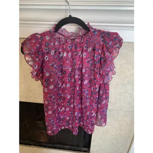 Anthropologie floral top, size small, with ruffled sleeves. thumbnail 4