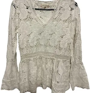 Luna moon bohemian Gypsy white lace flower floral top size small thumbnail 1