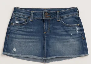 X2 Y2K Denim Micro Mini Skirt – Size 2 – Back Zipper Pockets – Frayed Hem thumbnail 1