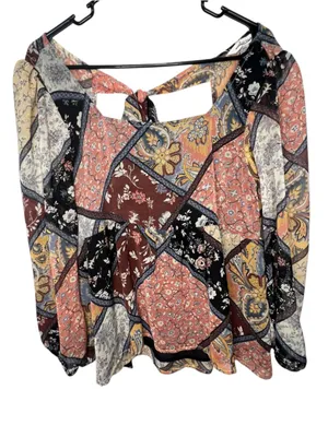 American Eagle Patchwork Floral Paisley Boho Long Sleeve Flowy Blouse thumbnail 1