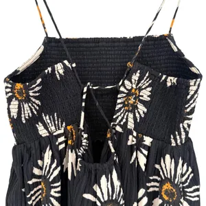 American Eagle Cami Mini Dress Womens XS Black Floral Smocked Daisy Boho Y2K 90s thumbnail 9