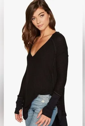 We the Free People Black Laguna oversized long sleeve shirt distressed used Med thumbnail 1