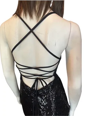 Monvelli Sequin Halter Open Back Slip Dress Black Size 2 NWT thumbnail 5