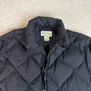Women's Vintage Eddie Bauer Large Goose Down Puffer‎ Jacket Black Winter Coat thumbnail 2