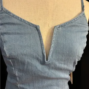 Mele E Pere Denim Mini Dress Light Wash Notched V-Neck Bodycon‎ Blue Womens M thumbnail 5