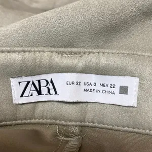 Zara Cream Beige Faux Suede Split Hem High Waist Flared Bootcut Trousers Pants 0 thumbnail 4