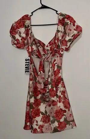 Stevie by Steve Madden Floral Puff Sleeve Mini Dress XS Rose Print thumbnail 3