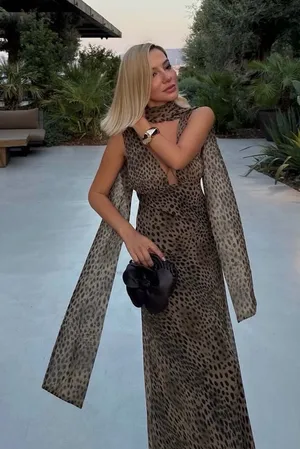 Zara Leopard Print Evening Gown with Scarf maxi dress thumbnail 1