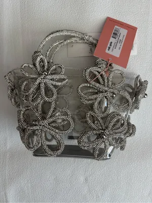 NWT cult gaia clear tote with silver floral beading thumbnail 4