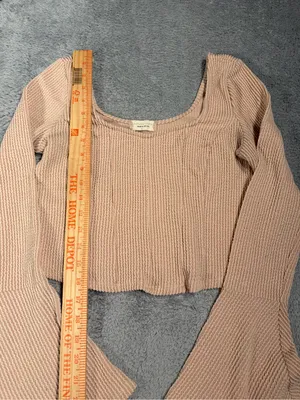 Altar’d state Ribbed Scoop Neck Bell Sleeve Top - Blush Pink medium cropped thumbnail 3