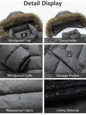 Women's Gray Quilted Long Puffer Coat with Faux-Fur Trim Hood thumbnail 7
