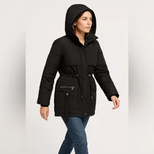 NEW with tags - Black Puffer Parka w/ Detachable Faux Fur Lining + Cinch Waist thumbnail 5