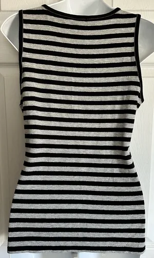 Ann Taylor Striped Black & Gray Glitter Trim Tank Top M thumbnail 5