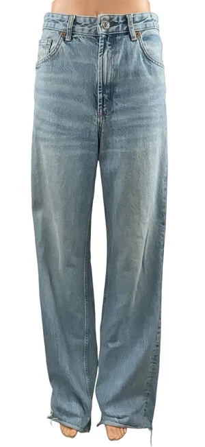 Zara Women's Blue High Rise Relaxed Straight Wide Leg Denim Jeans Pants Size 4 thumbnail 1
