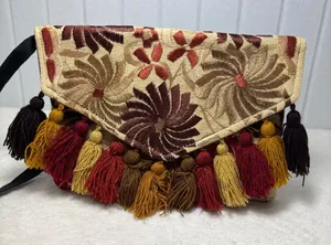 Boho Floral Embroidered‎ with tassels Women's crossbody Bag thumbnail 1
