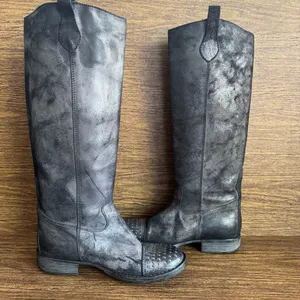 Paola Ferri Grey Black Distressed Suede Studded Moto Motorcycle‎ Boots 39 thumbnail 2