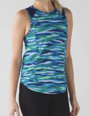 Lululemon Sculpt Tank Size 4 Blue Green Print Running Workout‎ Athleisure Top thumbnail 1