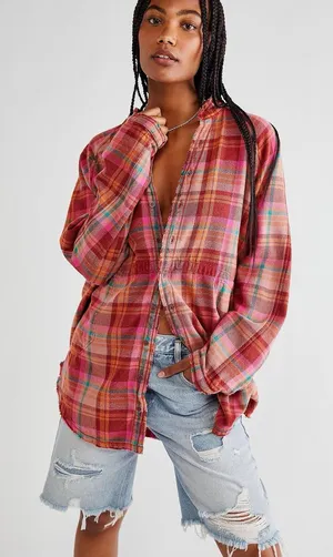 Free People We The Free Summer Daydream Plaid Button Down Shirt XS Boho thumbnail 1