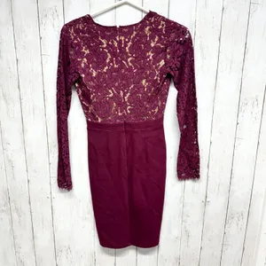 Lulus Dress Women Sz XS Plum Laced Swooner Later Plunge Long Sleeve Lace Mini‎ thumbnail 5
