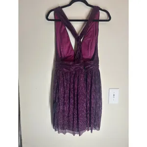 Lulus XL Purple Metallic Pleated Mini Dress NWT Deep V Party Cocktail Dress thumbnail 5