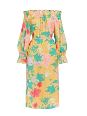 Ephemera Spalla Negroni Linen Floral Off-Shoulder Maxi Dress Long Sleeve XS/S thumbnail 2