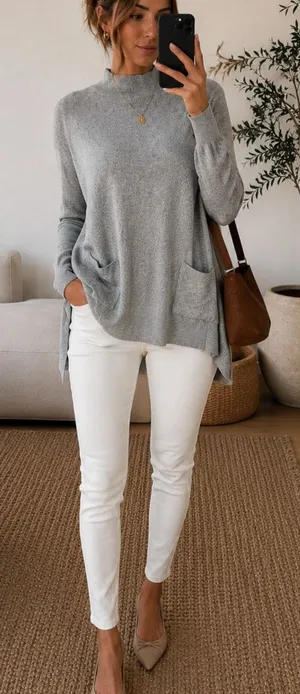 Romeo & Juliet Couture Grey Mock Neck Tunic Sweater Womens S Pockets Oversized thumbnail 1
