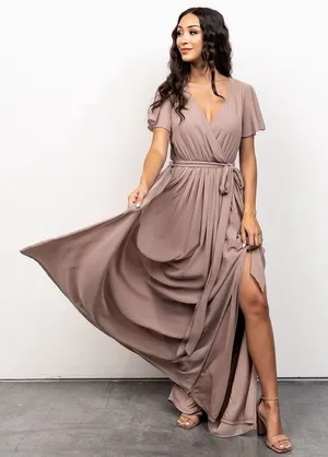 Baltic Born Kristina Maxi Wrap Dress Taupe Long‎ Womens Size S thumbnail 1